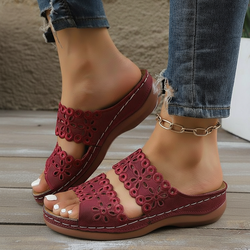 Immy | Floral Cutout Wedge Sandals
