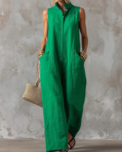 Essie | Minimalist Wide-Leg Linen Jumpsuit – Green