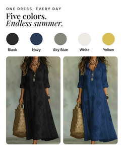 Annabel | Floral Summer Midi Dress available in 5 colours: black, navy, sky blue, white, yellow