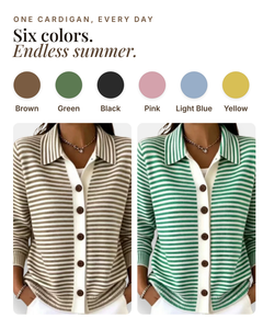 Basia | Striped Button Cardigan available in 6 colours: brown, green, black, pink, light blue, yellow