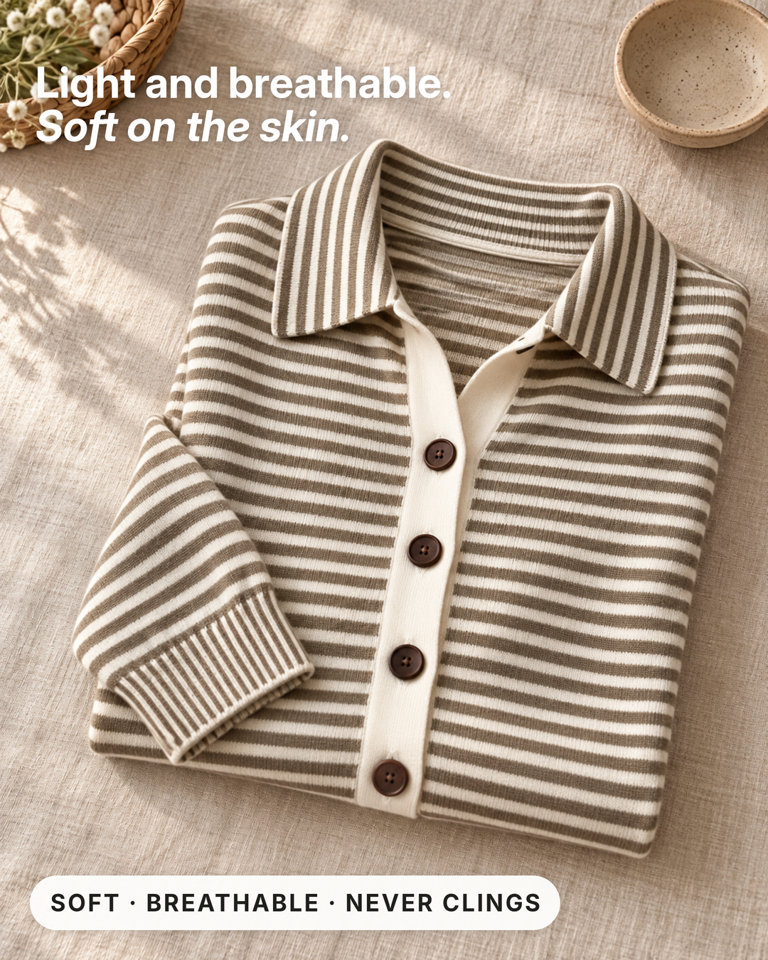 Basia | Striped Button Cardigan fabric close-up