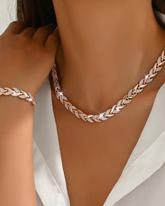 Neve | Rhinestone Fish-Tail Necklace & Bracelet Set – Rose Gold