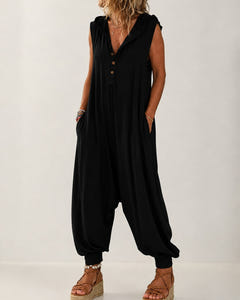 Rae | Casual Hooded Harem Jumpsuit – Black