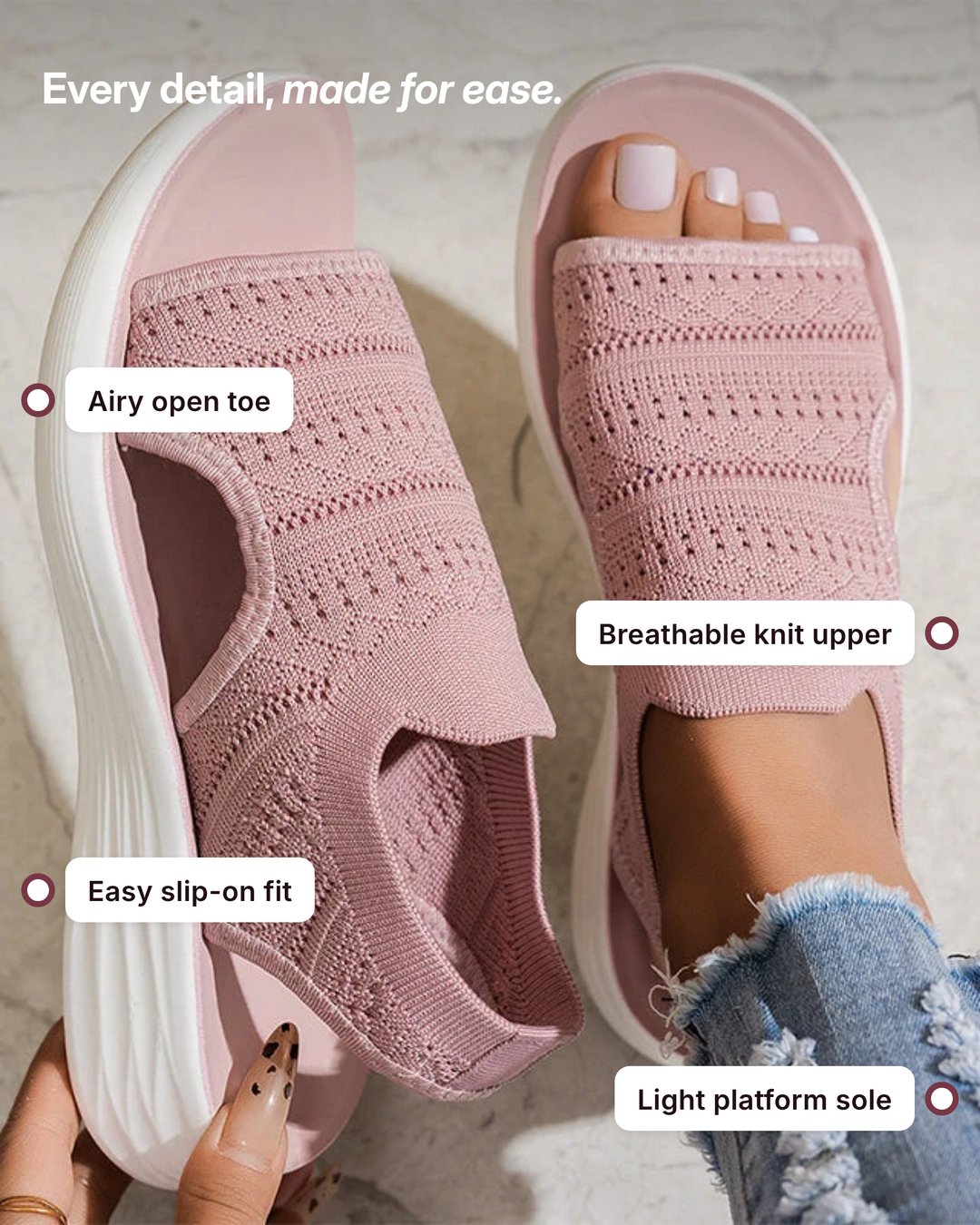 Beatrix | Breathable Knit Platform Sandals details