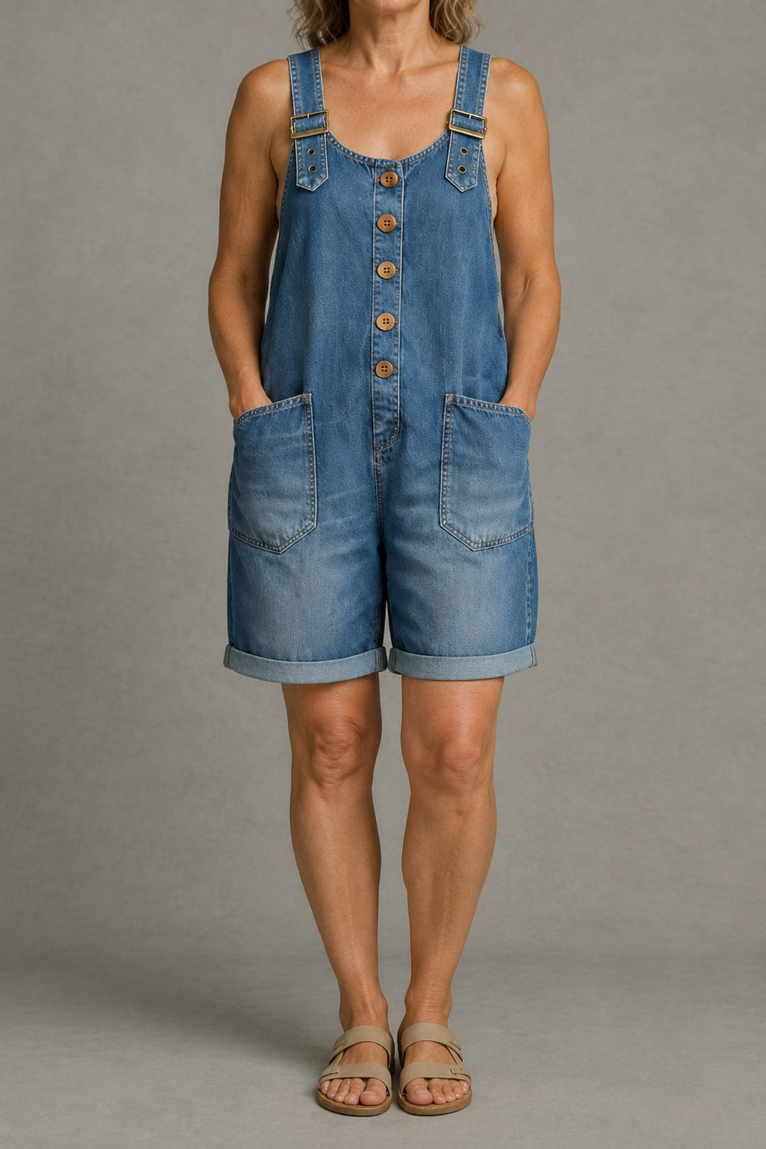 Relaxed Denim Overall Shorts in blue