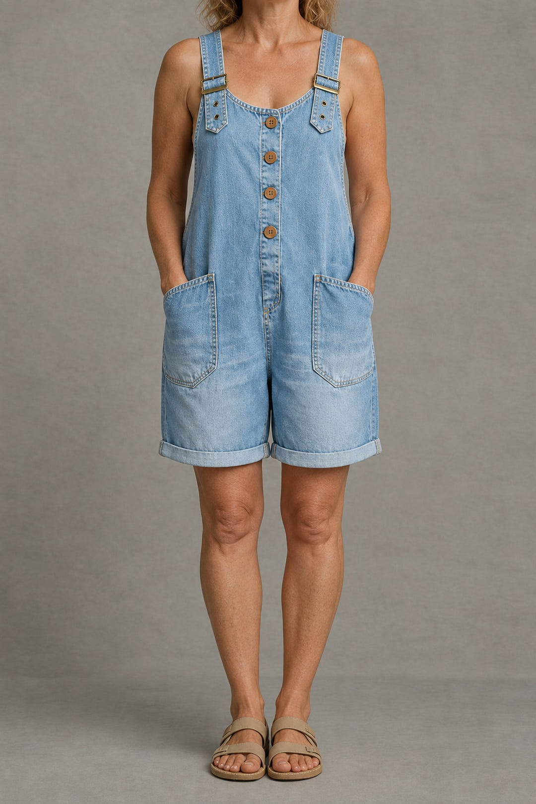 Relaxed Denim Overall Shorts in light blue