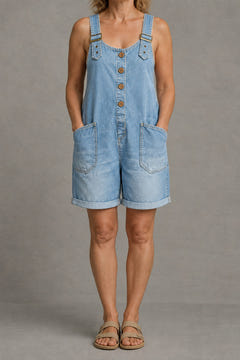 Relaxed Denim Overall Shorts in light blue