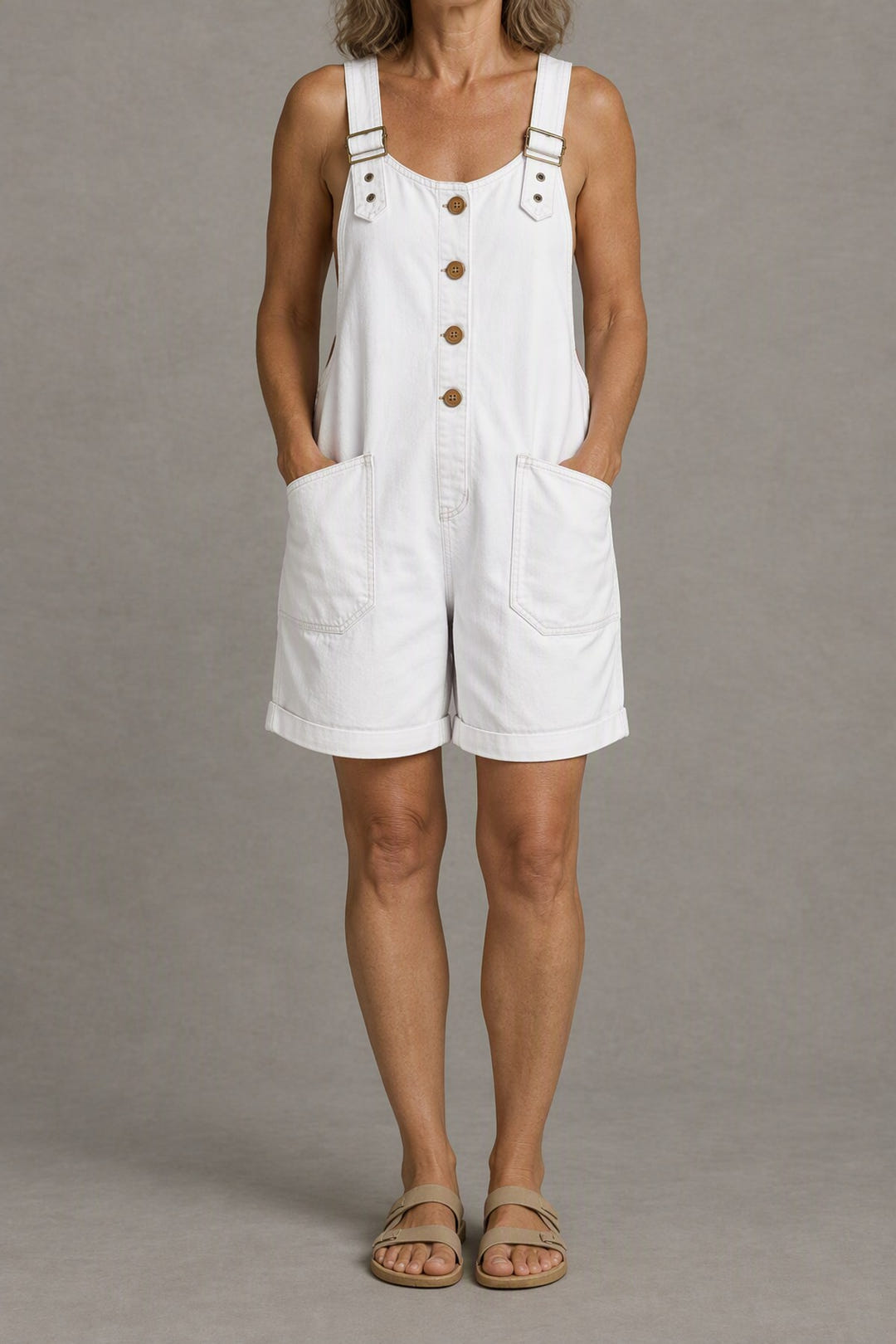 Relaxed Denim Overall Shorts in white