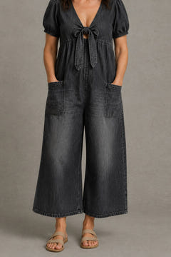 Tie-Front Wide-Leg Jumpsuit in black