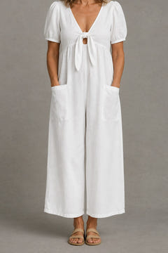 Tie-Front Wide-Leg Jumpsuit in white