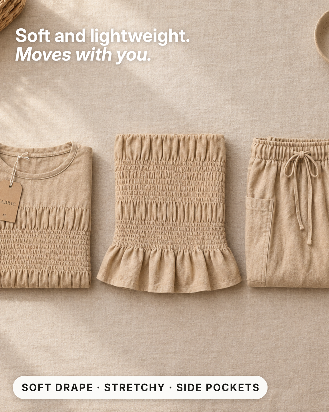 Bobbie | Smocked Top & Wide-Leg Pants Set fabric close-up