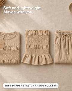 Bobbie | Smocked Top & Wide-Leg Pants Set fabric close-up