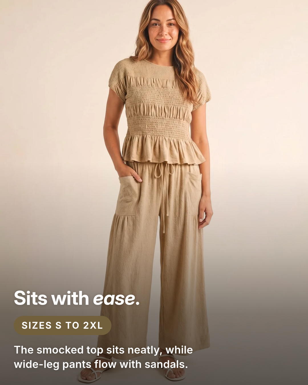 Bobbie | Smocked Top & Wide-Leg Pants Set fit and sizes