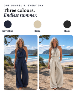 Britta | Cross-Neck Wide-Leg Jumpsuit available in 3 colours: navy blue, beige, black
