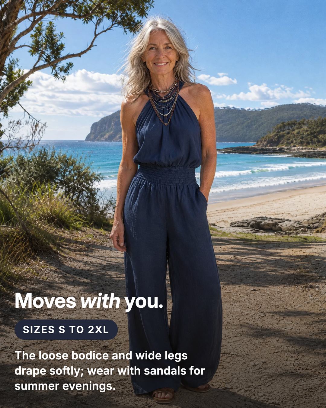 Britta | Cross-Neck Wide-Leg Jumpsuit fit and sizes