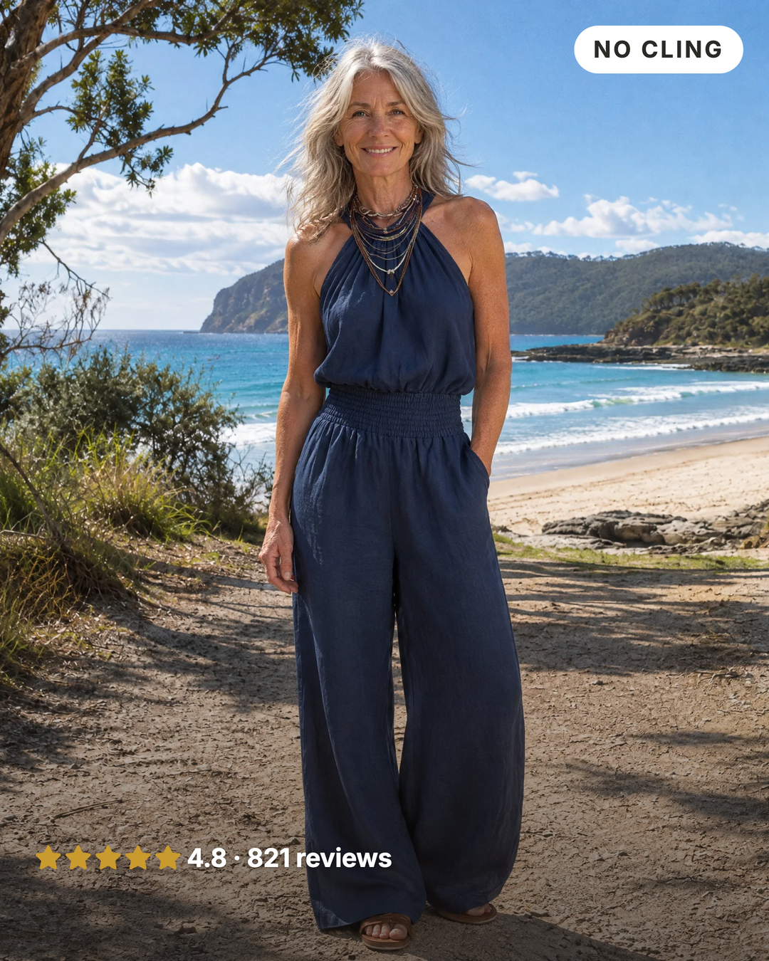 Britta | Cross-Neck Wide-Leg Jumpsuit in navy blue