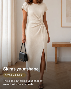 Cady | Ribbed Knot-Waist Midi Dress fit and sizes