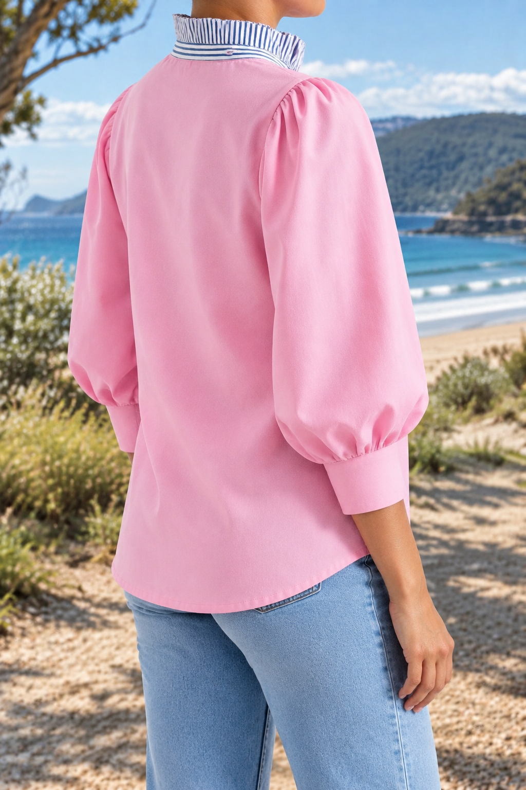 Carline blouse in Pink, side-back view