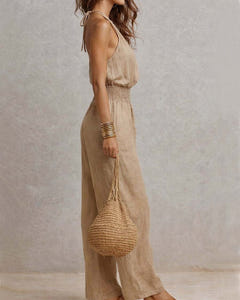 Dagny | Halter-Neck Smocked Linen Jumpsuit