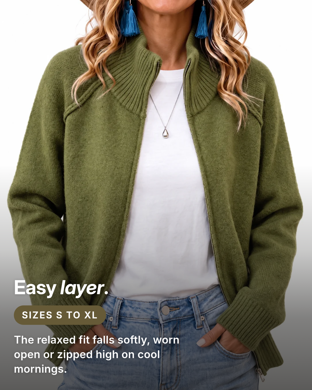 Christabel | Ribbed Zip Cardigan fit and sizes
