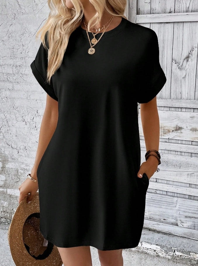 Relaxed batwing T-shirt dress in black