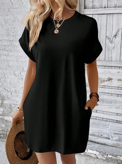 Relaxed batwing T-shirt dress in black