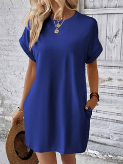 Relaxed batwing T-shirt dress in blue