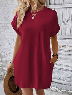 Relaxed batwing T-shirt dress in dark red