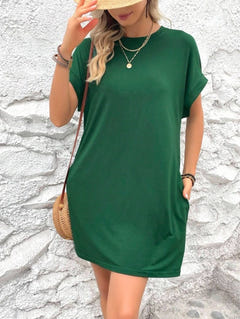 Relaxed batwing T-shirt dress in green
