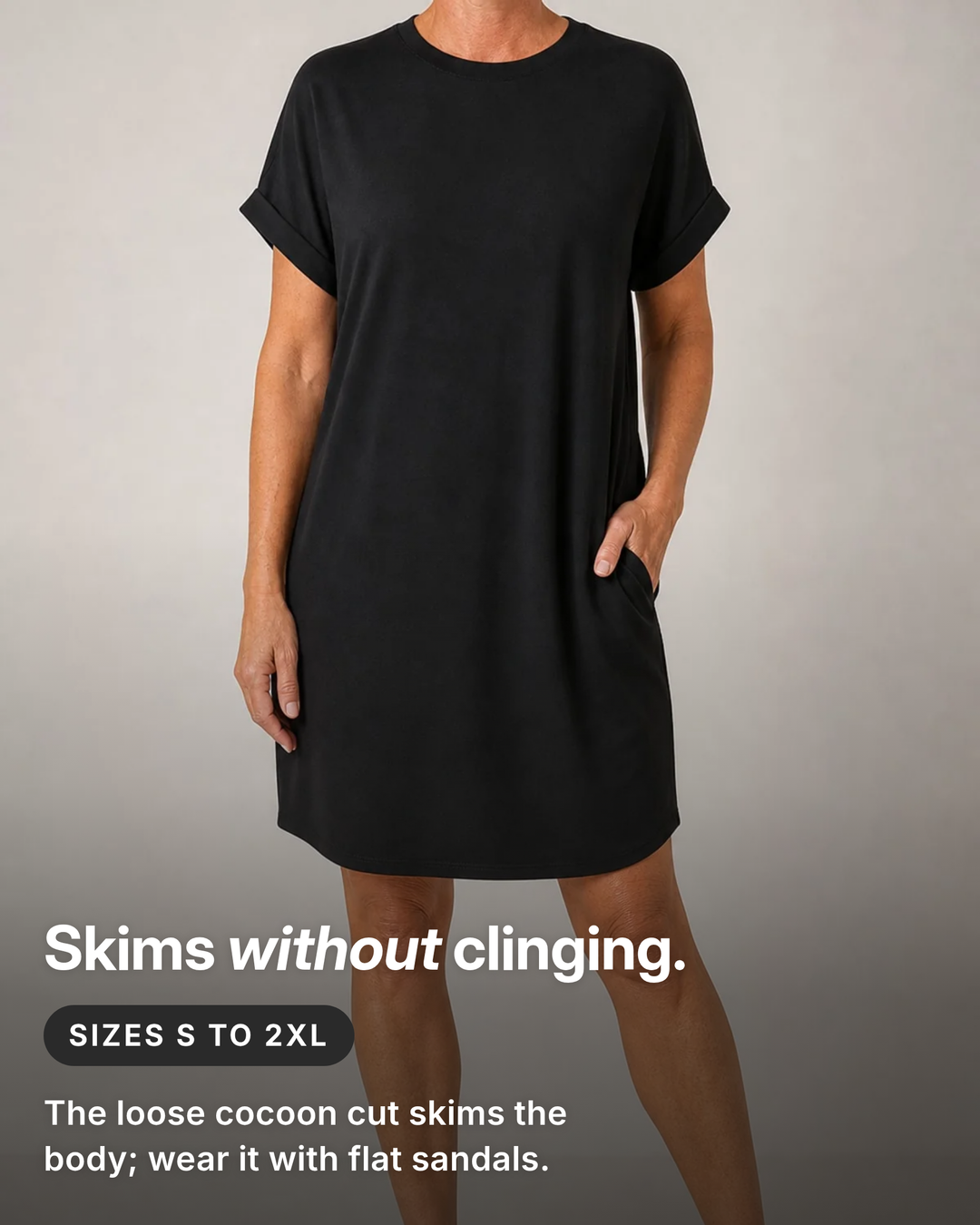 Clemmie | Relaxed Batwing T-Shirt Dress fit and sizes