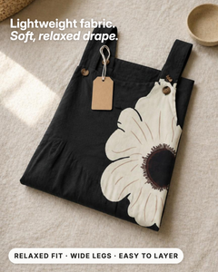 Clover | Daisy Print Wide-Leg Dungarees fabric close-up