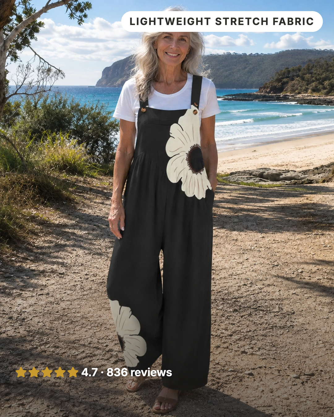 Clover | Daisy Print Wide-Leg Dungarees in black