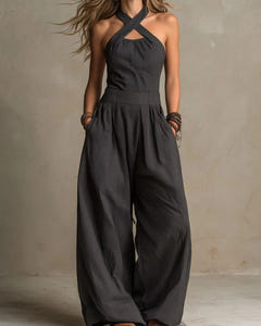 Britta | Cross-Neck Wide-Leg Jumpsuit – Black