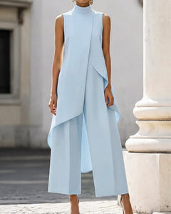 Sylvie | Asymmetric Layered Wide-Leg Jumpsuit – Light Blue