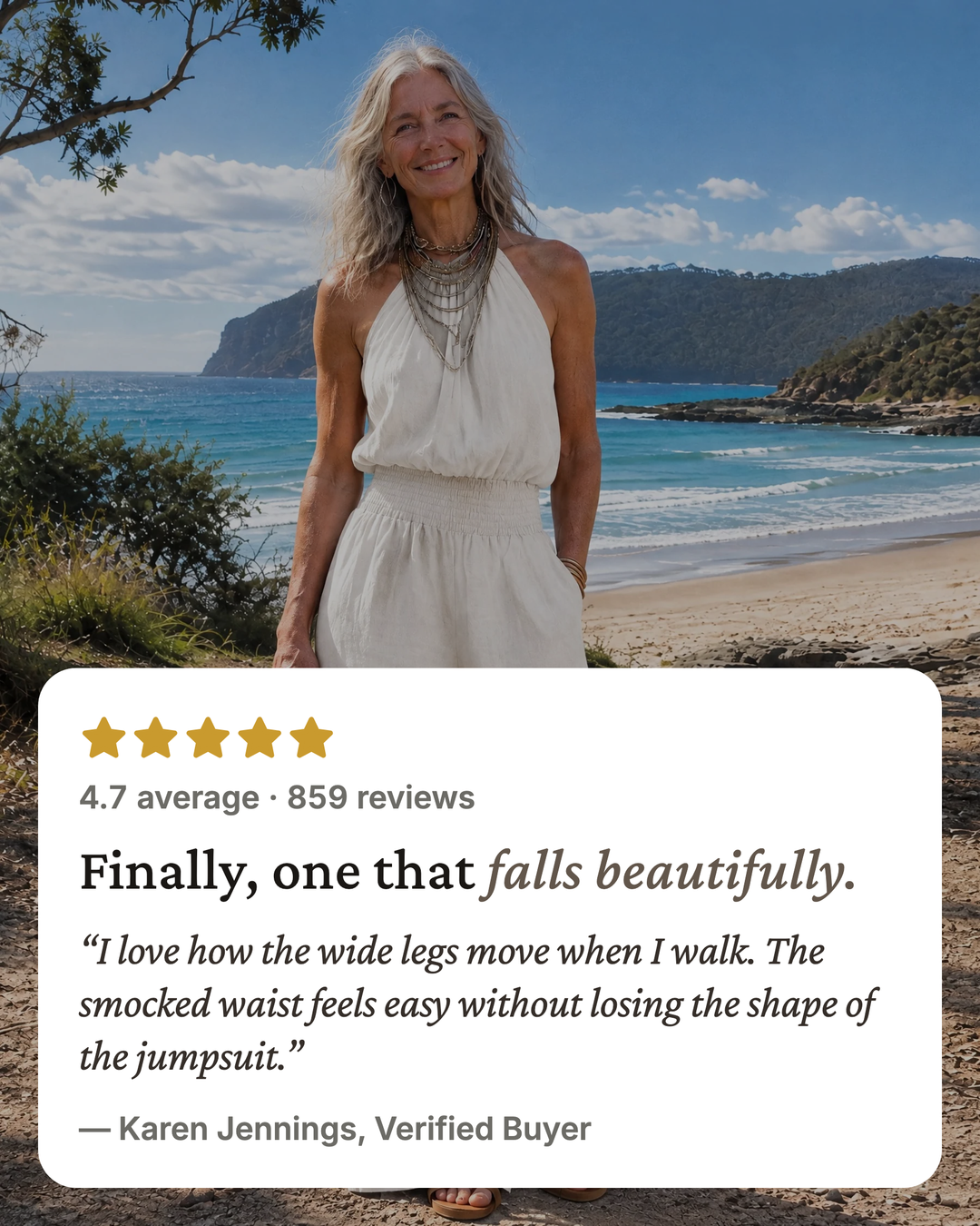 Dagny | Halter-Neck Smocked Linen Jumpsuit five star customer review