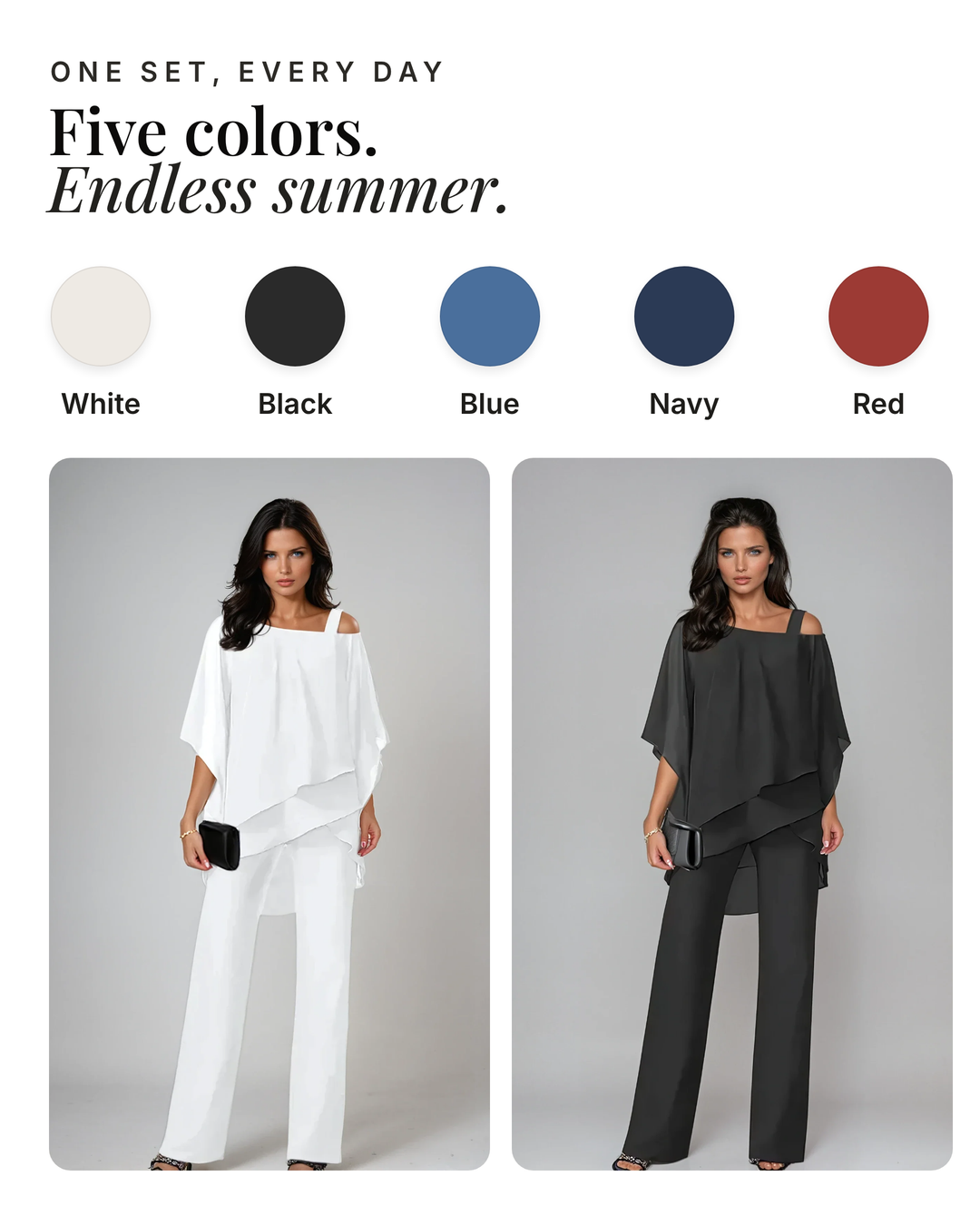Debra | Layered Two-Piece Set available in 5 colours: white, black, blue, navy, red