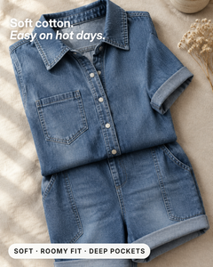Dolly | Short-Sleeve Denim Playsuit fabric close-up