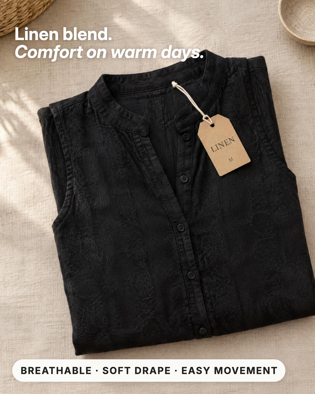 Dulcie | Sleeveless Button-Front Linen Jumpsuit fabric close-up