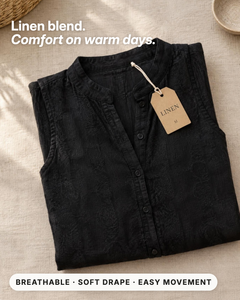 Dulcie | Sleeveless Button-Front Linen Jumpsuit fabric close-up