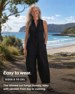 Dulcie | Sleeveless Button-Front Linen Jumpsuit fit and sizes