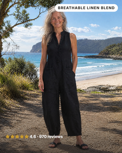 Dulcie | Sleeveless Button-Front Linen Jumpsuit in black
