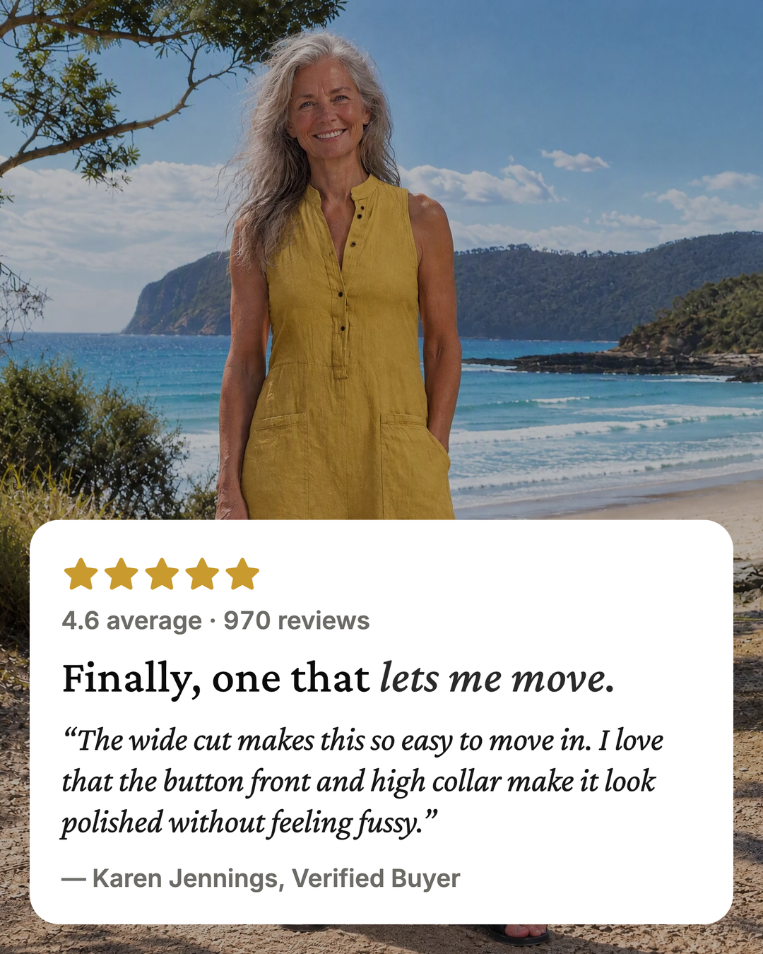 Dulcie | Sleeveless Button-Front Linen Jumpsuit five star customer review