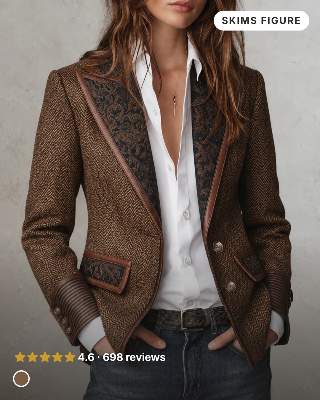 Dusty | Herringbone Panel Blazer in brown