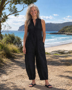 Dulcie | Sleeveless Button-Front Linen Jumpsuit on Bruny Island