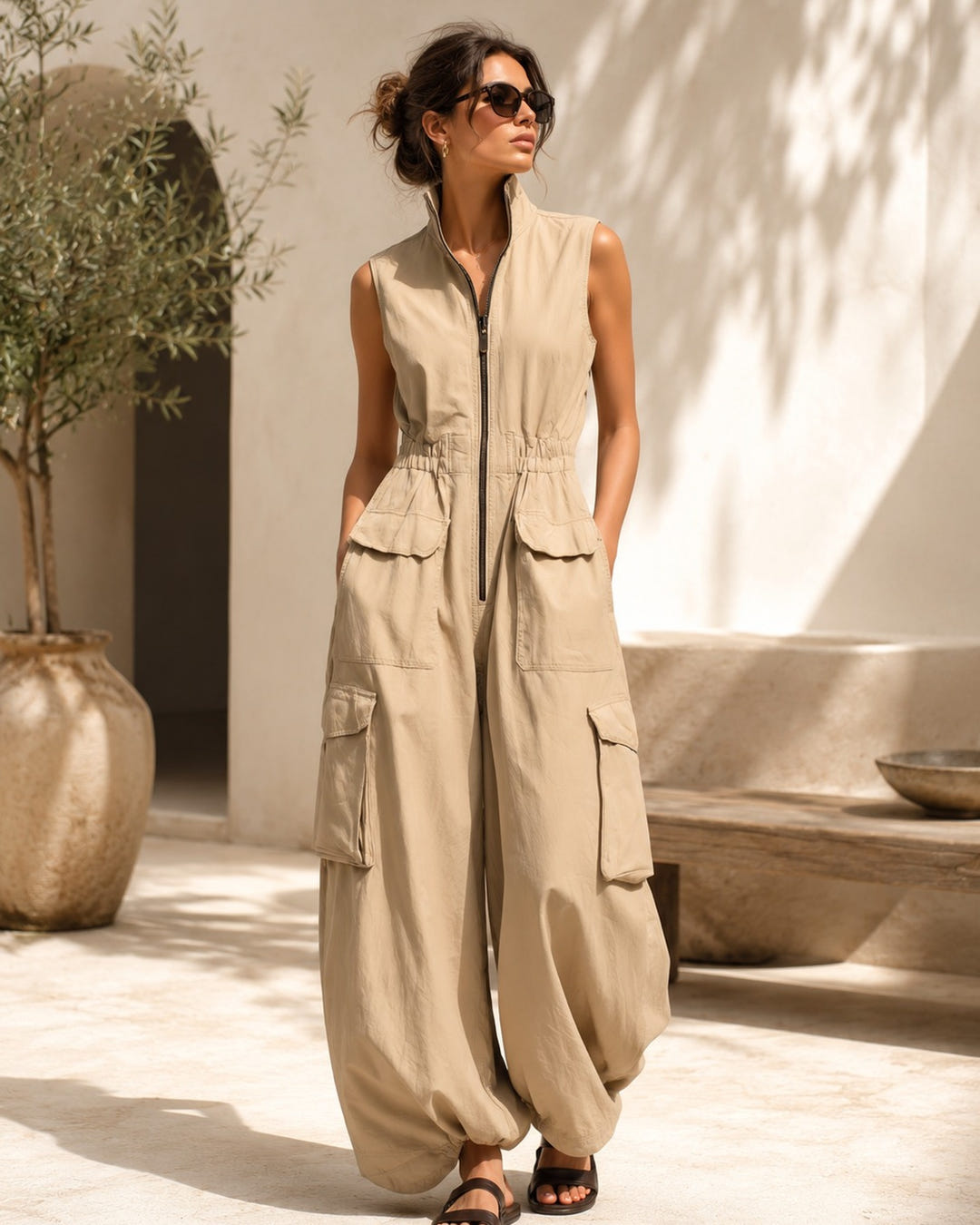 Nettie | Utility Cargo Zip Jumpsuit