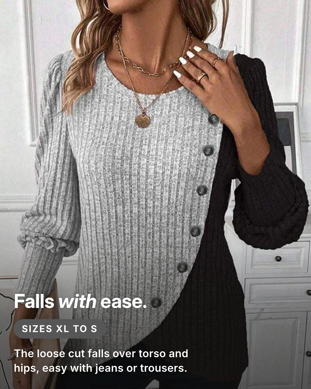 Eirlys | Contrast-Stripe Knit Pullover fit and sizes
