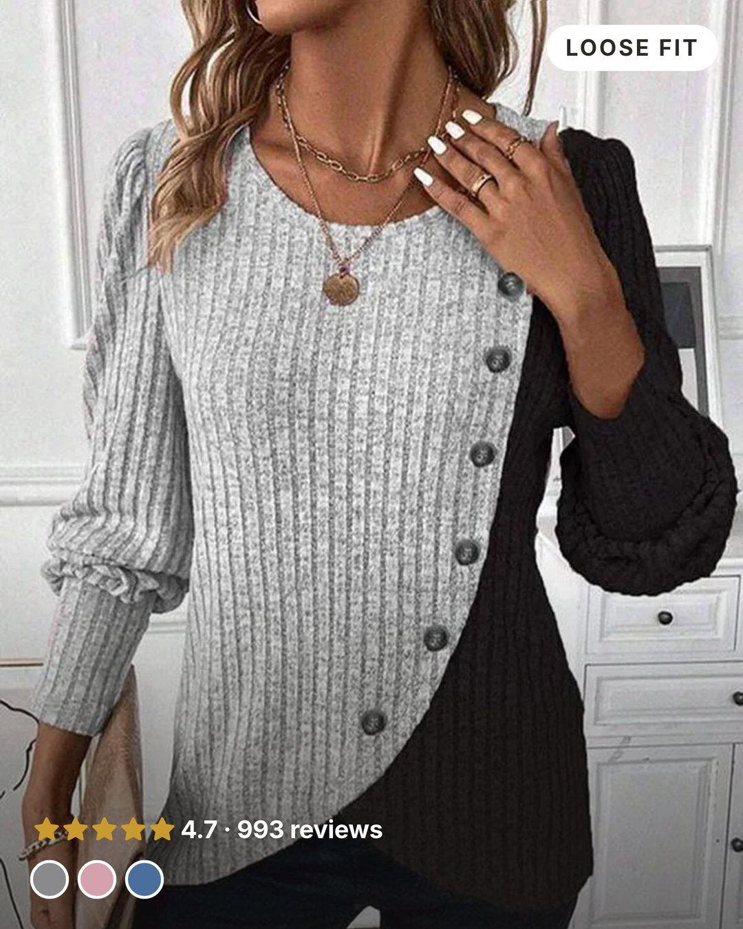 Eirlys | Contrast-Stripe Knit Pullover in grey