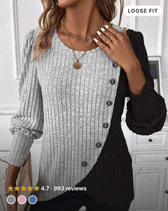 Eirlys | Contrast-Stripe Knit Pullover in grey