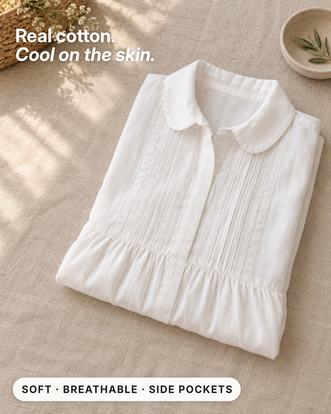 Ellice | Flowing Cotton Shirt Dress fabric close-up
