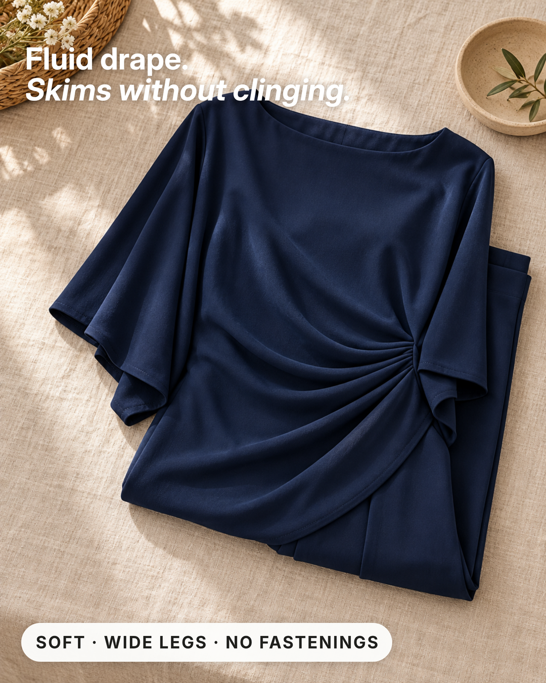 Emlyn | Draped Asymmetric Wide-Leg Set fabric close-up